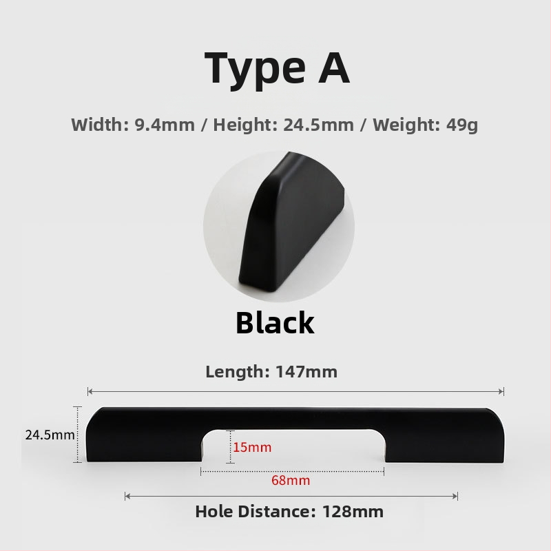 Χειρολαβή ντουλάπας από κράμα αλουμινίου, μοντέρνος μινιμαλιστικός στυλ, χυτό με καλούπι, σχήματος ημι-dumpling, επιφανειακή τοποθέτηση