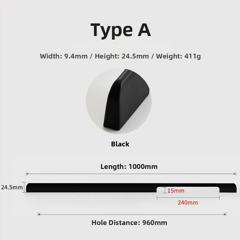 Χειρολαβή ντουλάπας από κράμα αλουμινίου, μοντέρνος μινιμαλιστικός στυλ, χυτό με καλούπι, σχήματος ημι-dumpling, επιφανειακή τοποθέτηση