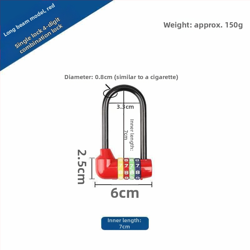 Predĺžená kombinovaná visací zámka na skrinky — telo zo zinku, železný háčik, dlhá slučka