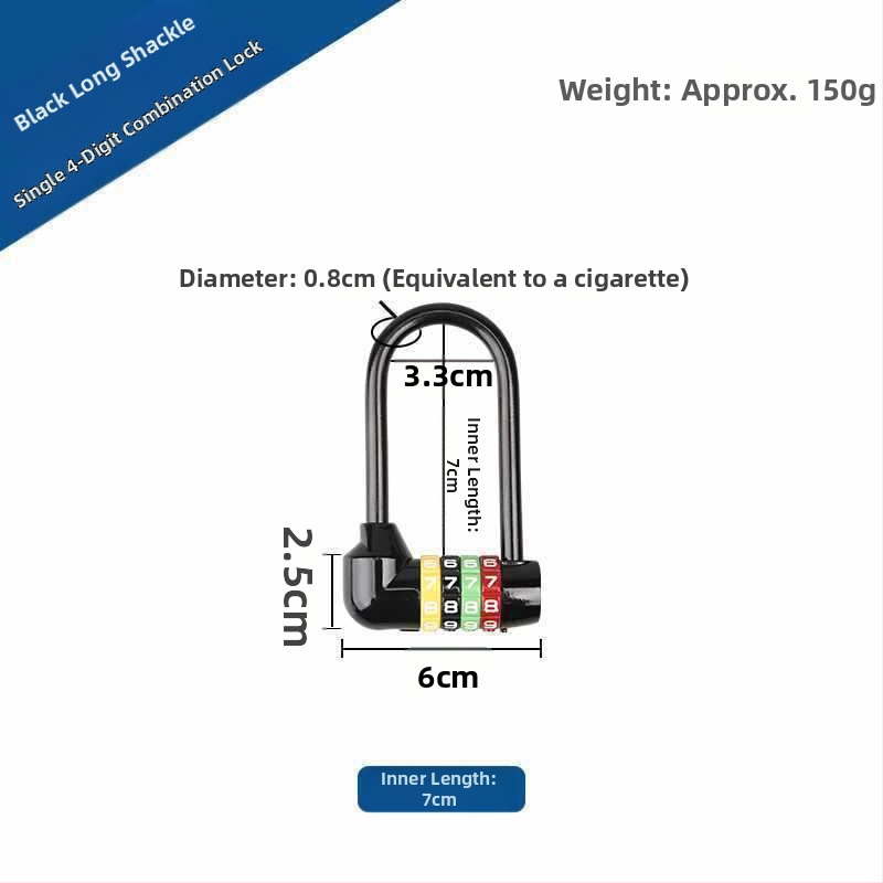 Predĺžená kombinovaná visací zámka na skrinky — telo zo zinku, železný háčik, dlhá slučka