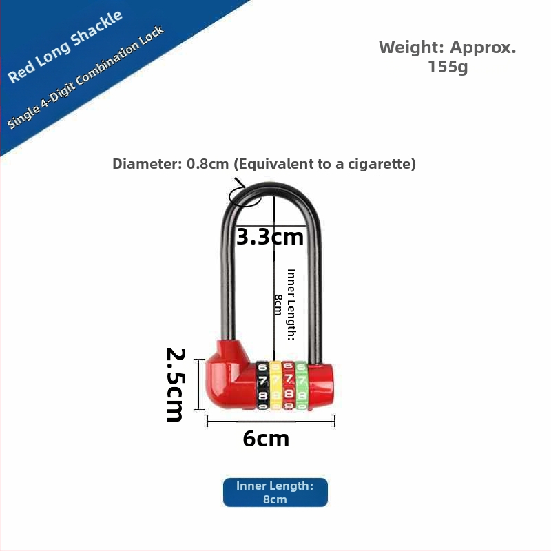 Predĺžená kombinovaná visací zámka na skrinky — telo zo zinku, železný háčik, dlhá slučka
