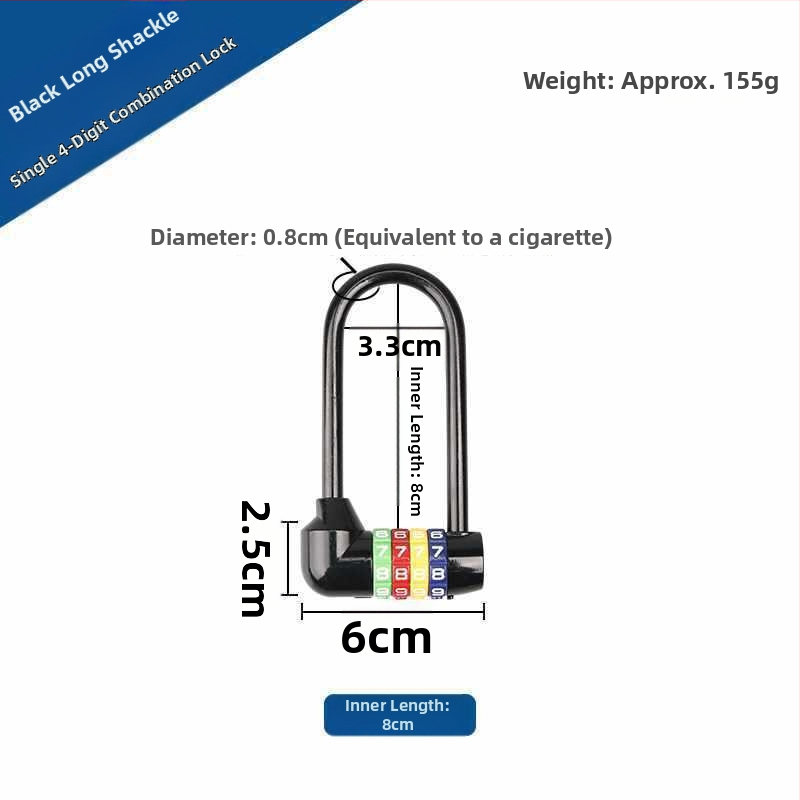 Predĺžená kombinovaná visací zámka na skrinky — telo zo zinku, železný háčik, dlhá slučka