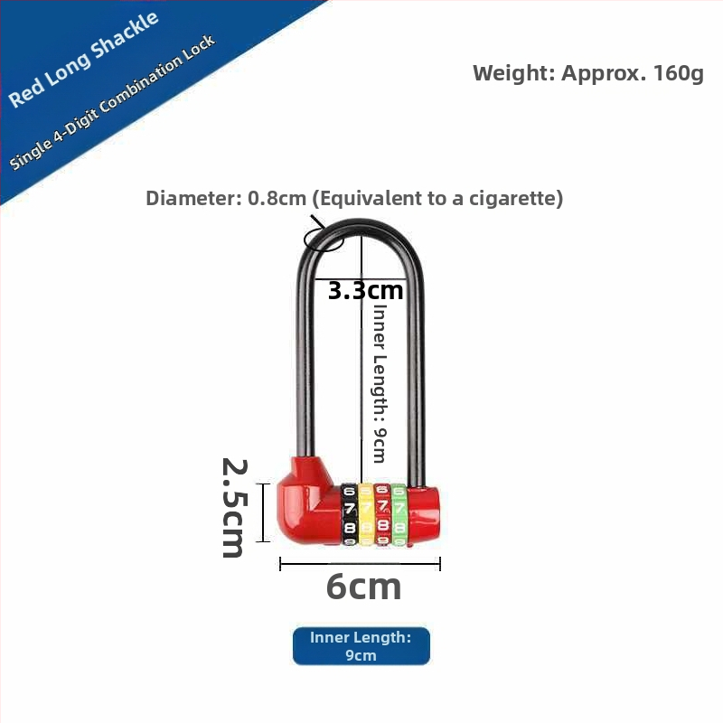 Predĺžená kombinovaná visací zámka na skrinky — telo zo zinku, železný háčik, dlhá slučka