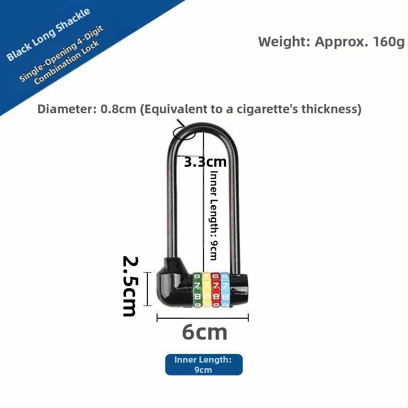 Predĺžená kombinovaná visací zámka na skrinky — telo zo zinku, železný háčik, dlhá slučka