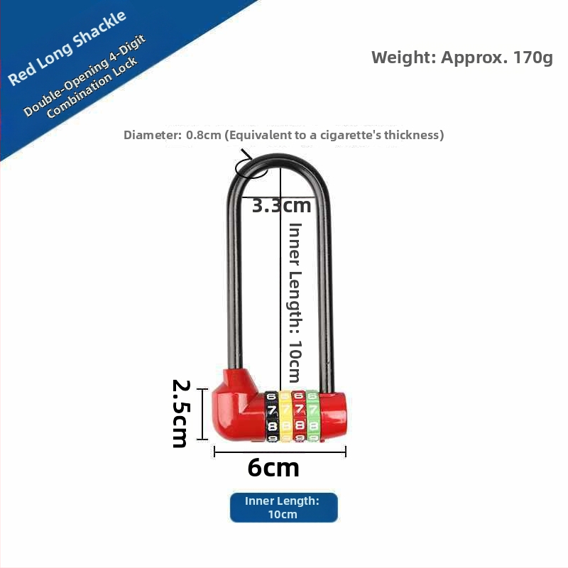 Predĺžená kombinovaná visací zámka na skrinky — telo zo zinku, železný háčik, dlhá slučka