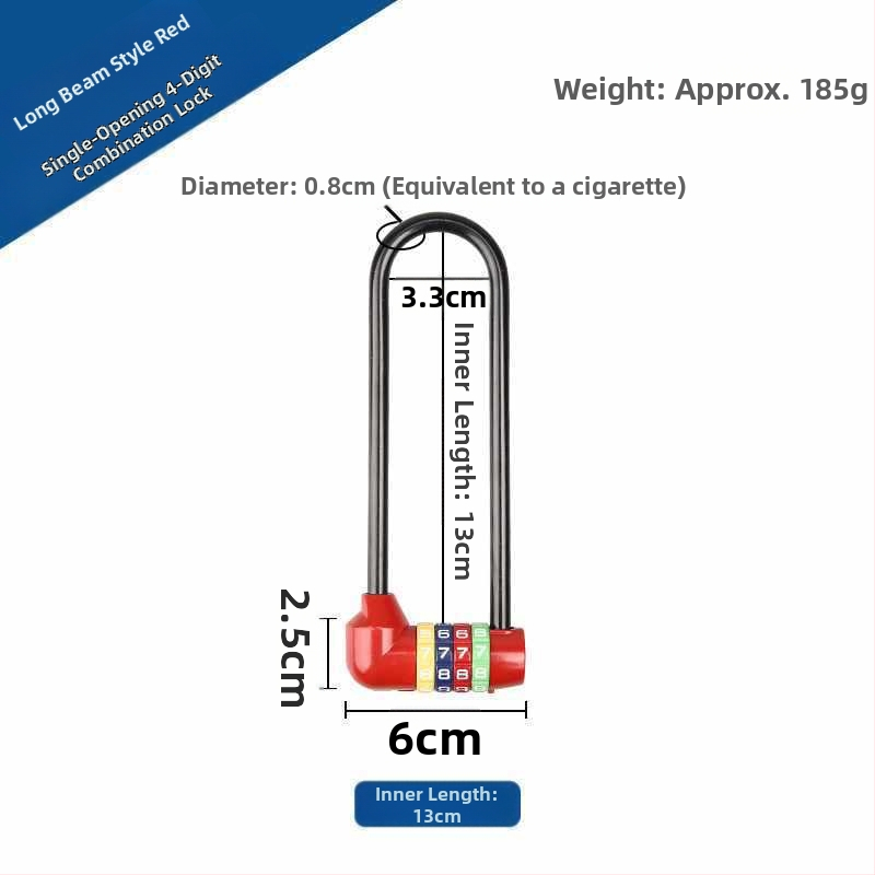 Predĺžená kombinovaná visací zámka na skrinky — telo zo zinku, železný háčik, dlhá slučka