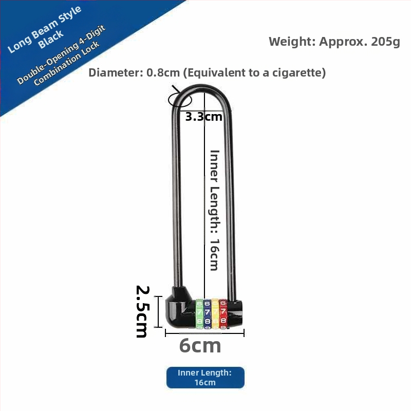 Predĺžená kombinovaná visací zámka na skrinky — telo zo zinku, železný háčik, dlhá slučka