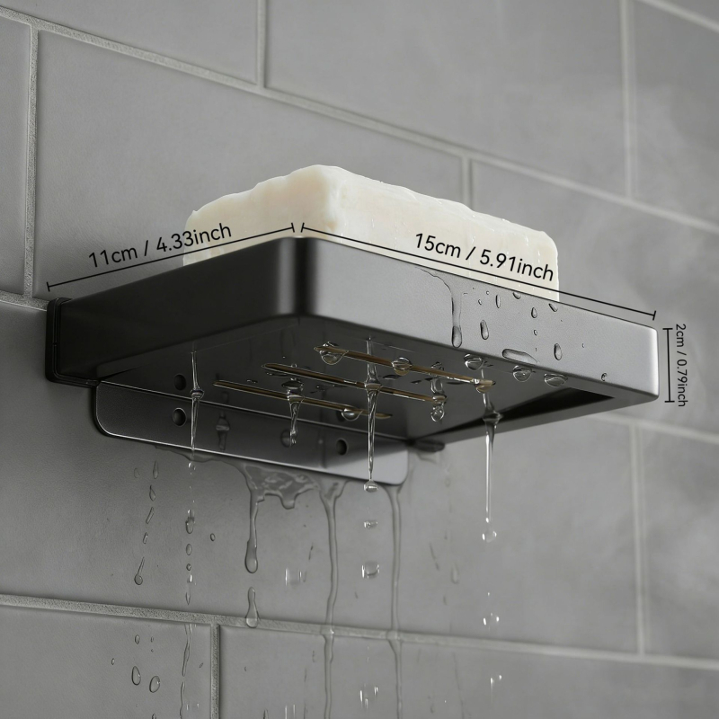 Raft de baie montat pe perete cu suport pentru hârtie igienică și telefon; oțel inoxidabil 304, finisaj polizat, formă dreptunghiulară.