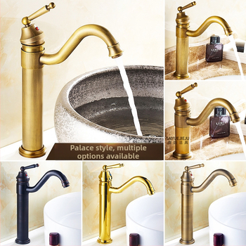 Mosadzový európsky antický kohútik pre umývadlo, horúca a studená voda, s jedným otvorom, na dosku, vysoký profil, keramický diskový ventil, model FG76-09