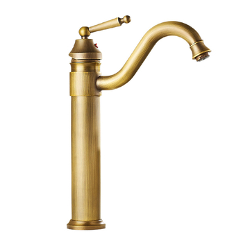 Mosadzový európsky antický kohútik pre umývadlo, horúca a studená voda, s jedným otvorom, na dosku, vysoký profil, keramický diskový ventil, model FG76-09