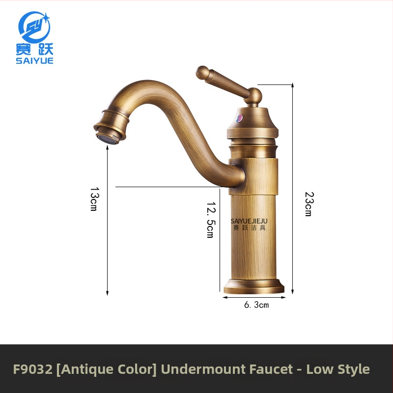 Mosadzový európsky antický kohútik pre umývadlo, horúca a studená voda, s jedným otvorom, na dosku, vysoký profil, keramický diskový ventil, model FG76-09