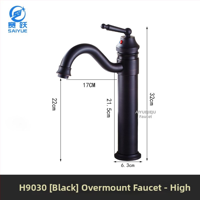 Mosadzový európsky antický kohútik pre umývadlo, horúca a studená voda, s jedným otvorom, na dosku, vysoký profil, keramický diskový ventil, model FG76-09