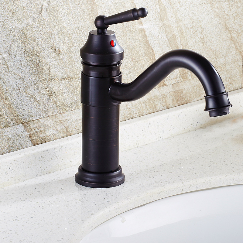 Mosadzový európsky antický kohútik pre umývadlo, horúca a studená voda, s jedným otvorom, na dosku, vysoký profil, keramický diskový ventil, model FG76-09