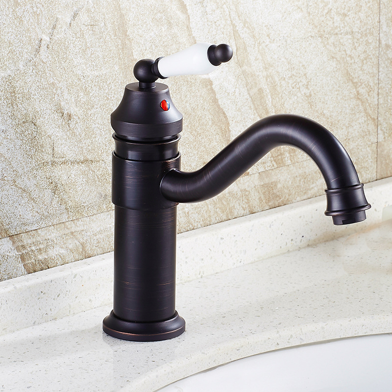 Mosadzový európsky antický kohútik pre umývadlo, horúca a studená voda, s jedným otvorom, na dosku, vysoký profil, keramický diskový ventil, model FG76-09