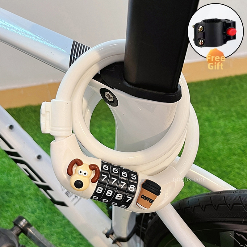 Hegyi kerékpárhoz kódos zár – lopás elleni védelem, aranyos rajzolt dizájn, 2025-ös modell, acélkábel/lánc zár (Termékkód: Tsm+8)