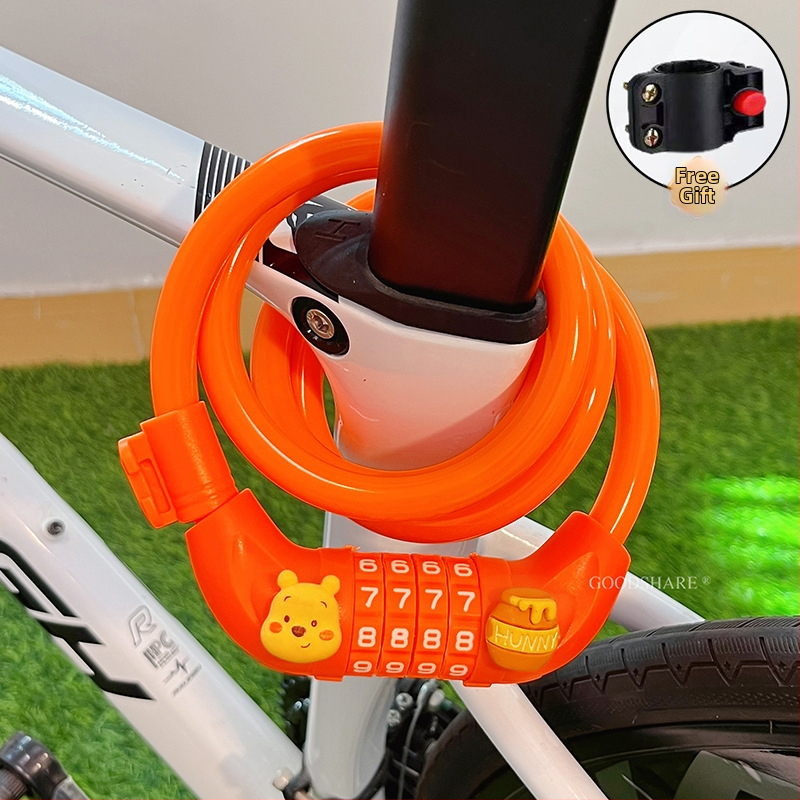 Hegyi kerékpárhoz kódos zár – lopás elleni védelem, aranyos rajzolt dizájn, 2025-ös modell, acélkábel/lánc zár (Termékkód: Tsm+8)