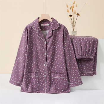 Γυναικείο σετ πιτζάμας σε ιαπωνικό στυλ, από 100% βαμβάκι, παχύ ύφασμα 251–300 g/m², cardigan με γιακά