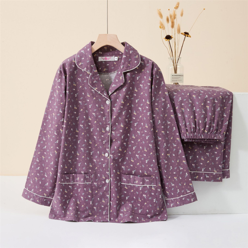 Γυναικείο σετ πιτζάμας σε ιαπωνικό στυλ, από 100% βαμβάκι, παχύ ύφασμα 251–300 g/m², cardigan με γιακά