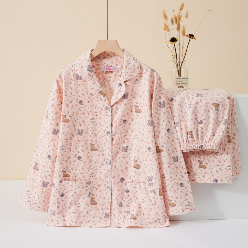 Γυναικείο σετ πιτζάμας σε ιαπωνικό στυλ, από 100% βαμβάκι, παχύ ύφασμα 251–300 g/m², cardigan με γιακά