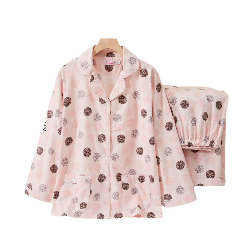 Γυναικείο σετ πιτζάμας σε ιαπωνικό στυλ, από 100% βαμβάκι, παχύ ύφασμα 251–300 g/m², cardigan με γιακά