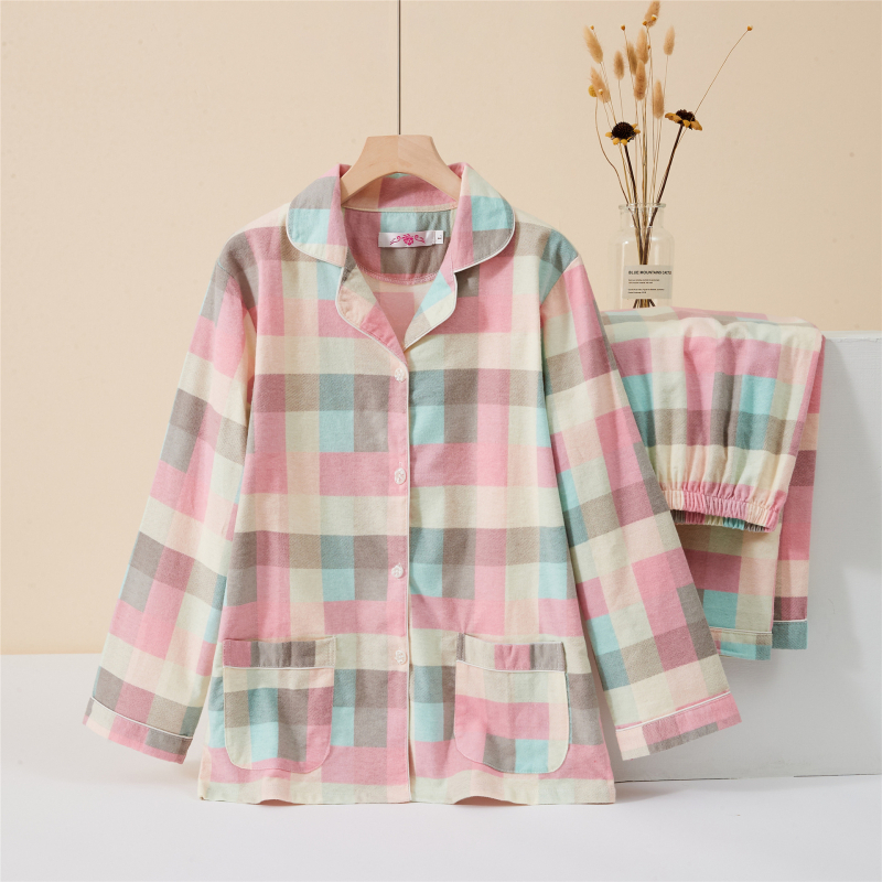 Γυναικείο σετ πιτζάμας σε ιαπωνικό στυλ, από 100% βαμβάκι, παχύ ύφασμα 251–300 g/m², cardigan με γιακά