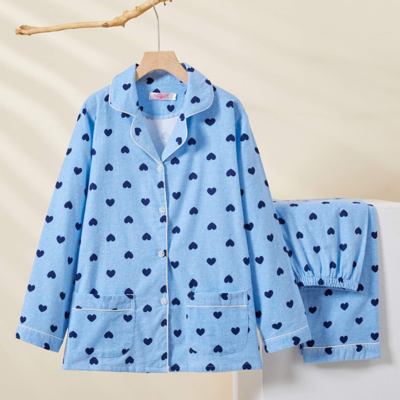 Γυναικείο σετ πιτζάμας σε ιαπωνικό στυλ, από 100% βαμβάκι, παχύ ύφασμα 251–300 g/m², cardigan με γιακά