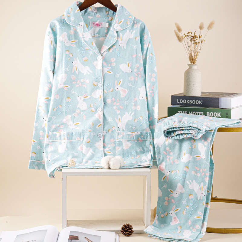 Γυναικείο σετ πιτζάμας σε ιαπωνικό στυλ, από 100% βαμβάκι, παχύ ύφασμα 251–300 g/m², cardigan με γιακά