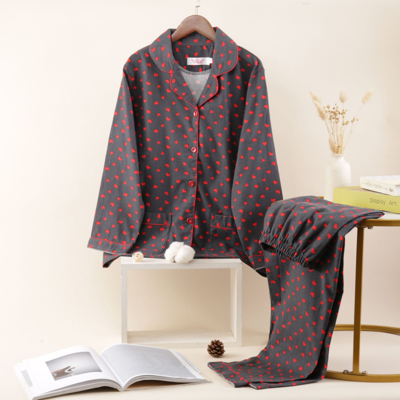 Γυναικείο σετ πιτζάμας σε ιαπωνικό στυλ, από 100% βαμβάκι, παχύ ύφασμα 251–300 g/m², cardigan με γιακά