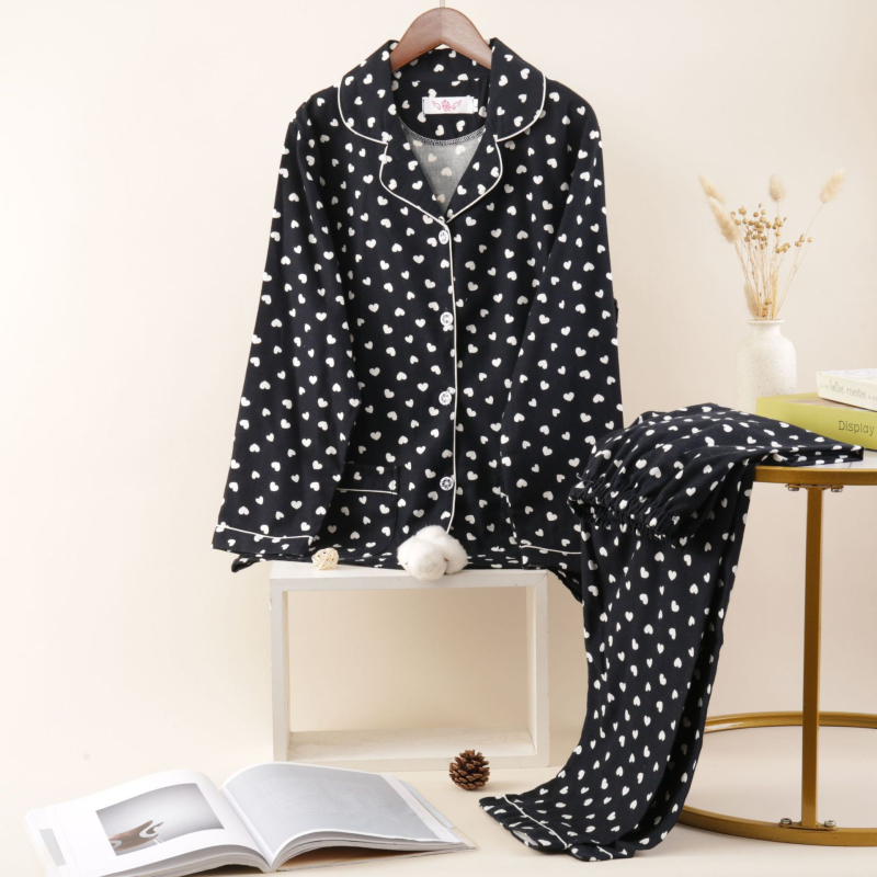 Γυναικείο σετ πιτζάμας σε ιαπωνικό στυλ, από 100% βαμβάκι, παχύ ύφασμα 251–300 g/m², cardigan με γιακά
