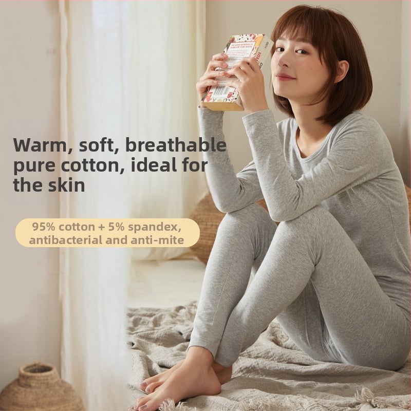 Set de lenjerie termică din bumbac pentru femei – bumbac 100%, model unic, guler rotund, mâneci lungi, țesătură subțire 121–140 g/m2