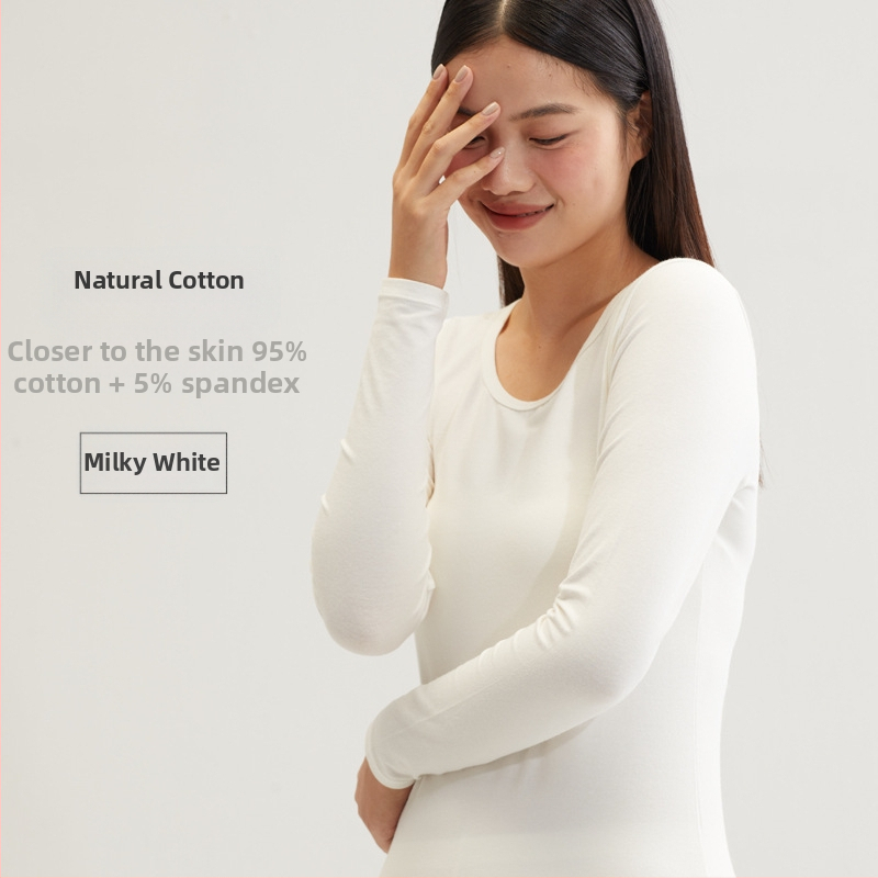 Set de lenjerie termică din bumbac pentru femei – bumbac 100%, model unic, guler rotund, mâneci lungi, țesătură subțire 121–140 g/m2