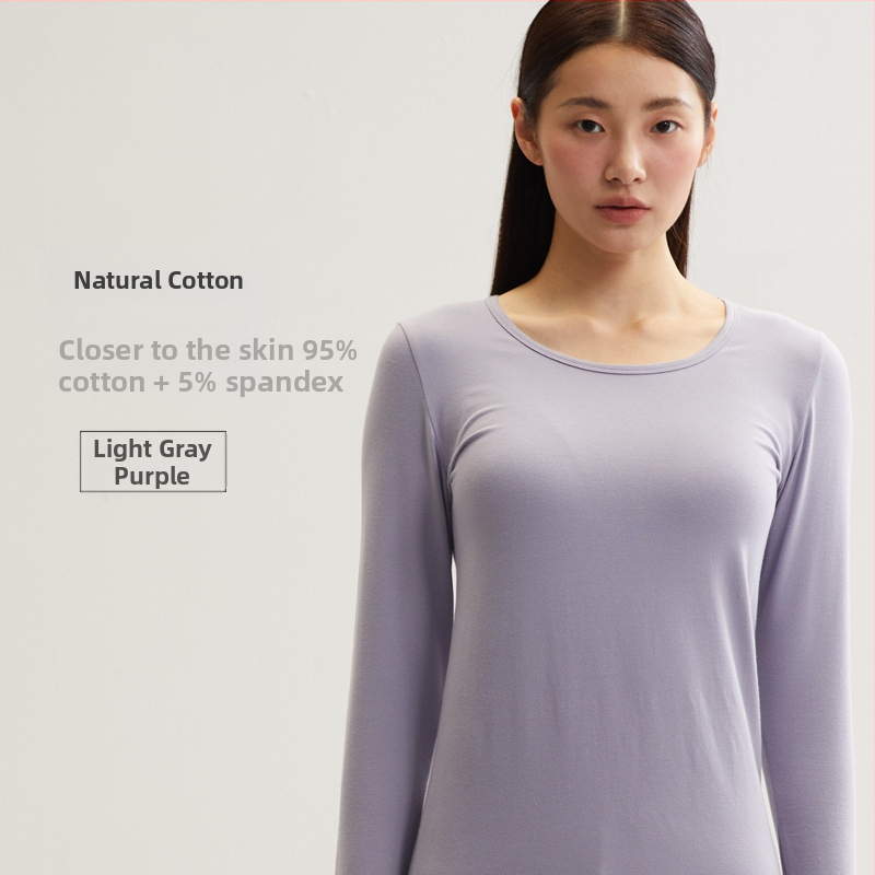 Set de lenjerie termică din bumbac pentru femei – bumbac 100%, model unic, guler rotund, mâneci lungi, țesătură subțire 121–140 g/m2