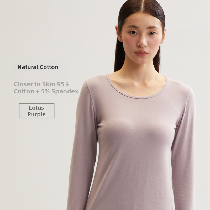 Set de lenjerie termică din bumbac pentru femei – bumbac 100%, model unic, guler rotund, mâneci lungi, țesătură subțire 121–140 g/m2