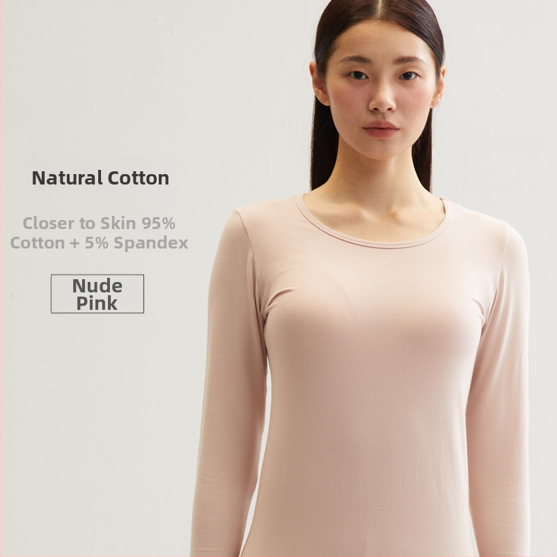 Set de lenjerie termică din bumbac pentru femei – bumbac 100%, model unic, guler rotund, mâneci lungi, țesătură subțire 121–140 g/m2