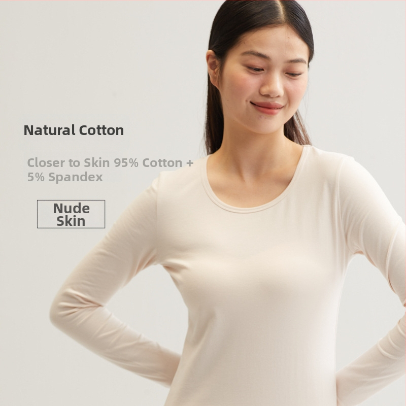 Set de lenjerie termică din bumbac pentru femei – bumbac 100%, model unic, guler rotund, mâneci lungi, țesătură subțire 121–140 g/m2