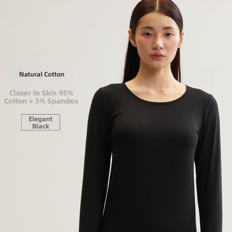 Set de lenjerie termică din bumbac pentru femei – bumbac 100%, model unic, guler rotund, mâneci lungi, țesătură subțire 121–140 g/m2