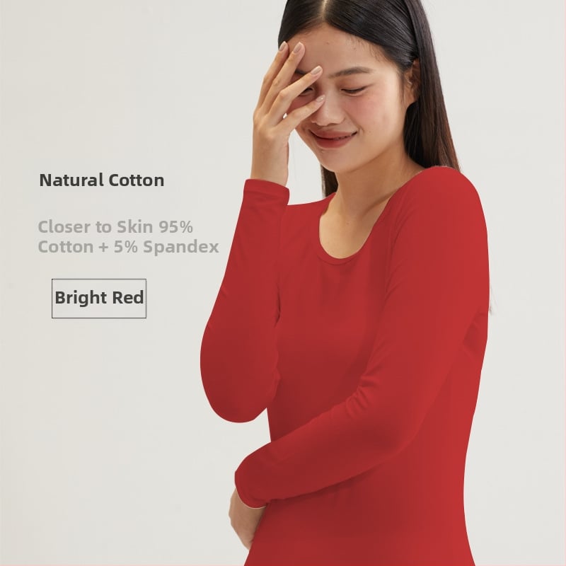 Set de lenjerie termică din bumbac pentru femei – bumbac 100%, model unic, guler rotund, mâneci lungi, țesătură subțire 121–140 g/m2