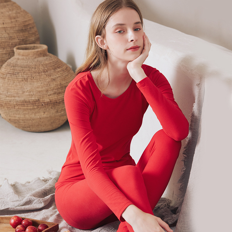 Set de lenjerie termică din bumbac pentru femei – bumbac 100%, model unic, guler rotund, mâneci lungi, țesătură subțire 121–140 g/m2