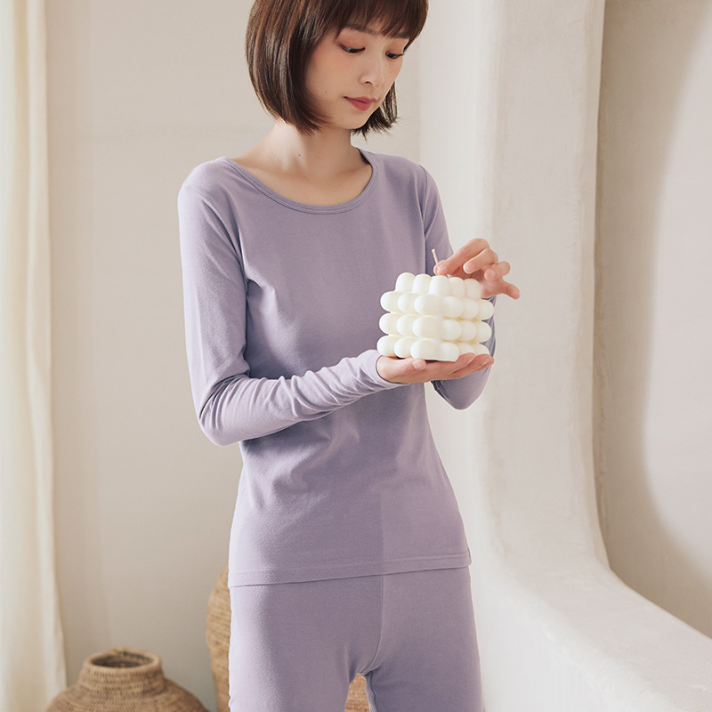Set de lenjerie termică din bumbac pentru femei – bumbac 100%, model unic, guler rotund, mâneci lungi, țesătură subțire 121–140 g/m2