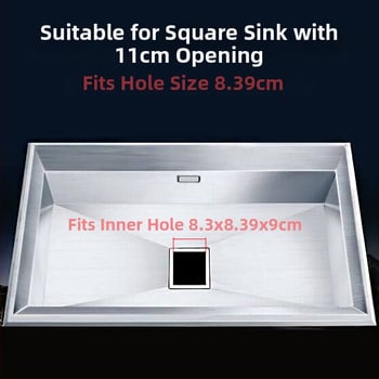 Muyun квадратен дренаж за мивка със филтър-кошничка, неръждаема стомана/пластмаса, модел Square drain, модерен минимализъм, тегло 0,2 кг