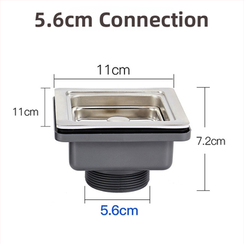 Muyun квадратен дренаж за мивка със филтър-кошничка, неръждаема стомана/пластмаса, модел Square drain, модерен минимализъм, тегло 0,2 кг