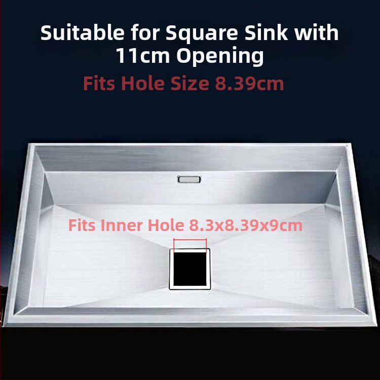 Muyun квадратен дренаж за мивка със филтър-кошничка, неръждаема стомана/пластмаса, модел Square drain, модерен минимализъм, тегло 0,2 кг