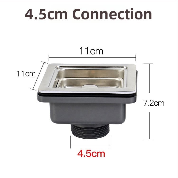 Muyun квадратен дренаж за мивка със филтър-кошничка, неръждаема стомана/пластмаса, модел Square drain, модерен минимализъм, тегло 0,2 кг