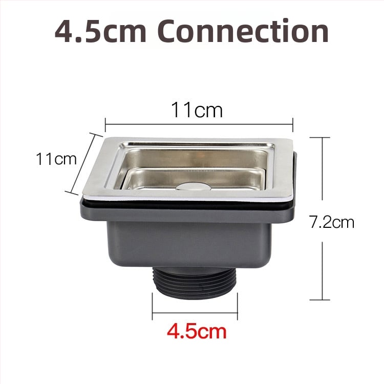 Muyun квадратен дренаж за мивка със филтър-кошничка, неръждаема стомана/пластмаса, модел Square drain, модерен минимализъм, тегло 0,2 кг