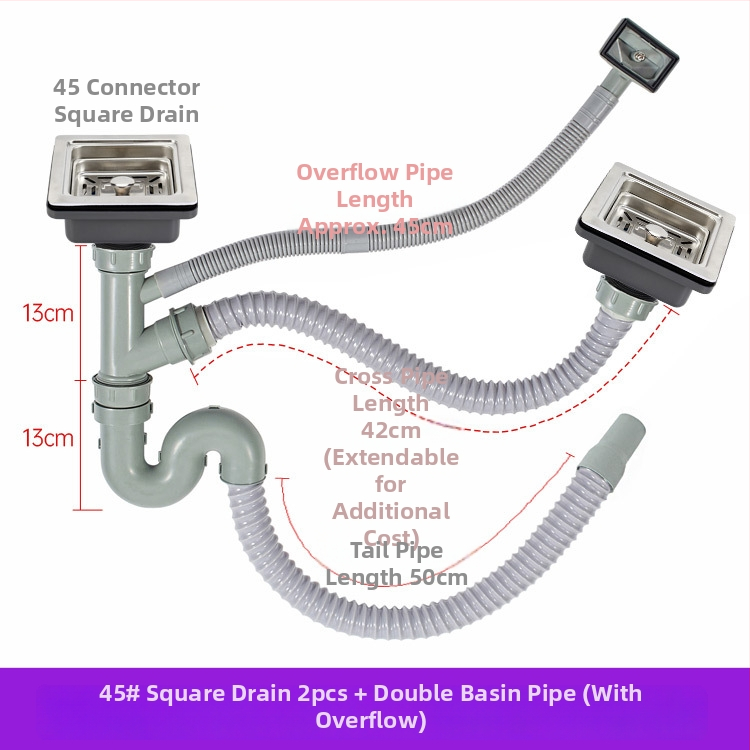 Muyun квадратен дренаж за мивка със филтър-кошничка, неръждаема стомана/пластмаса, модел Square drain, модерен минимализъм, тегло 0,2 кг