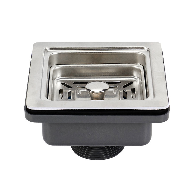 Muyun квадратен дренаж за мивка със филтър-кошничка, неръждаема стомана/пластмаса, модел Square drain, модерен минимализъм, тегло 0,2 кг