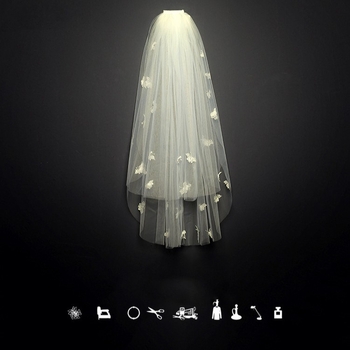 Νυφικό πέπλο από δίχτυ, διπλού στρώματος, με λευκά κρύσταλλα· απλό στυλ, κατάλληλο για γάμο, γενέθλια, φεστιβάλ