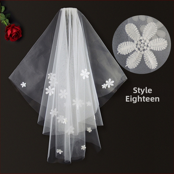 Νυφικό πέπλο από δίχτυ, διπλού στρώματος, με λευκά κρύσταλλα· απλό στυλ, κατάλληλο για γάμο, γενέθλια, φεστιβάλ