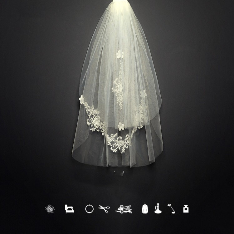 Νυφικό πέπλο από δίχτυ, διπλού στρώματος, με λευκά κρύσταλλα· απλό στυλ, κατάλληλο για γάμο, γενέθλια, φεστιβάλ