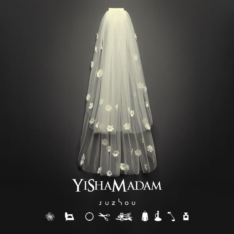 Νυφικό πέπλο από δίχτυ, διπλού στρώματος, με λευκά κρύσταλλα· απλό στυλ, κατάλληλο για γάμο, γενέθλια, φεστιβάλ